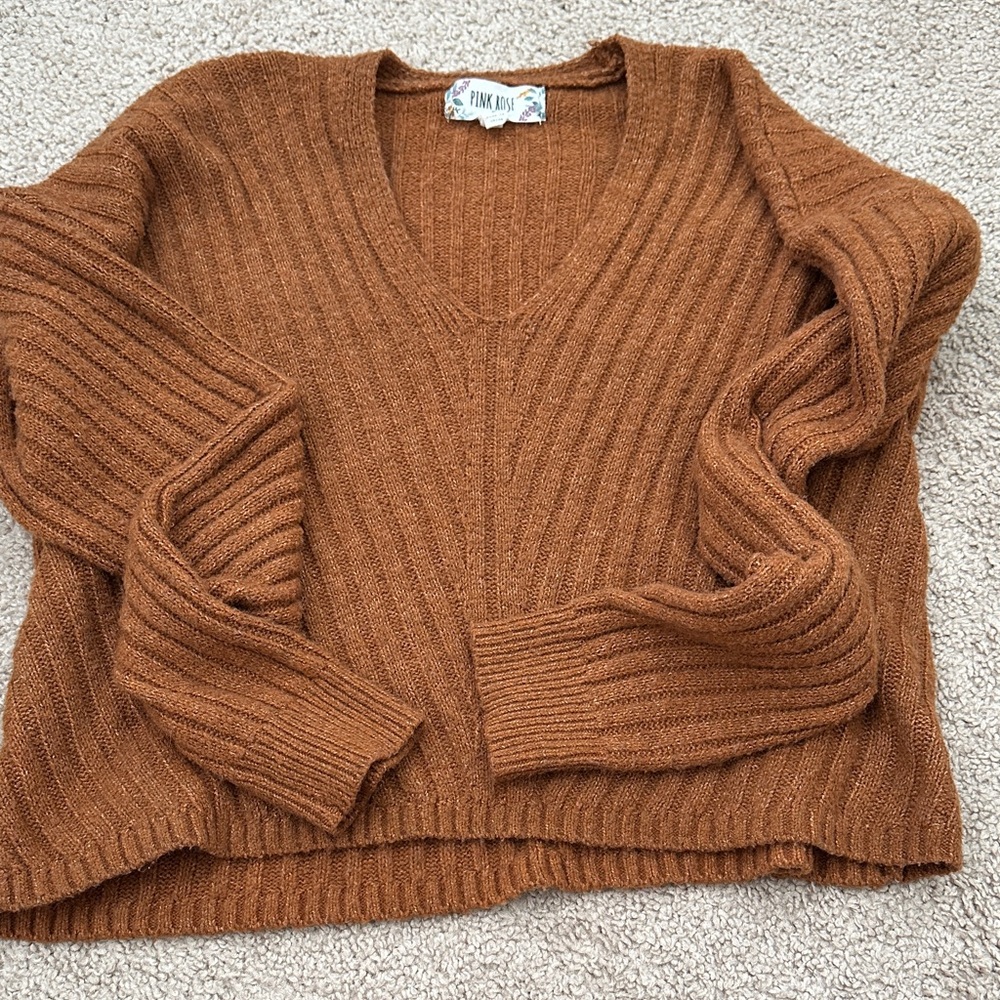 Women's Brown Cropped Ribbed Sweater